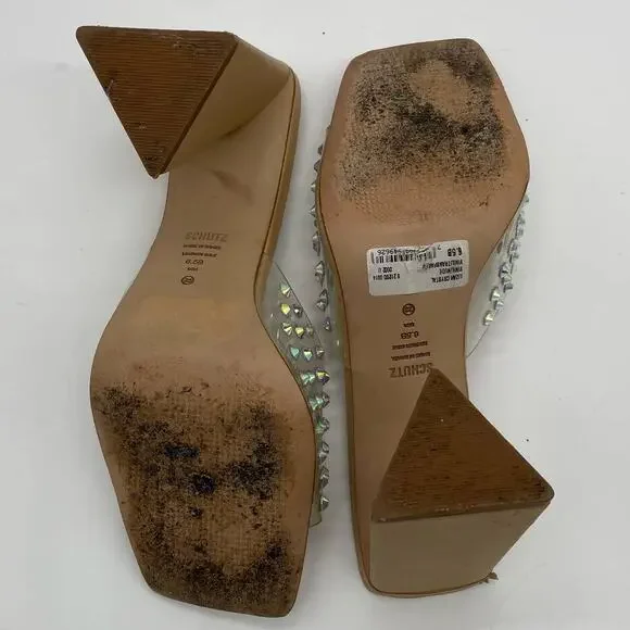 Schutz Lizah Nude Clear Rhinestone High Heel Sandals - 6.5 - Picture 13 of 13